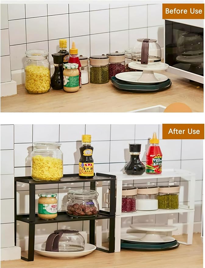 2 Pack Metal Storage Shelves Countertop Organizers, Shelf Risers, Stackable,Spice Rack