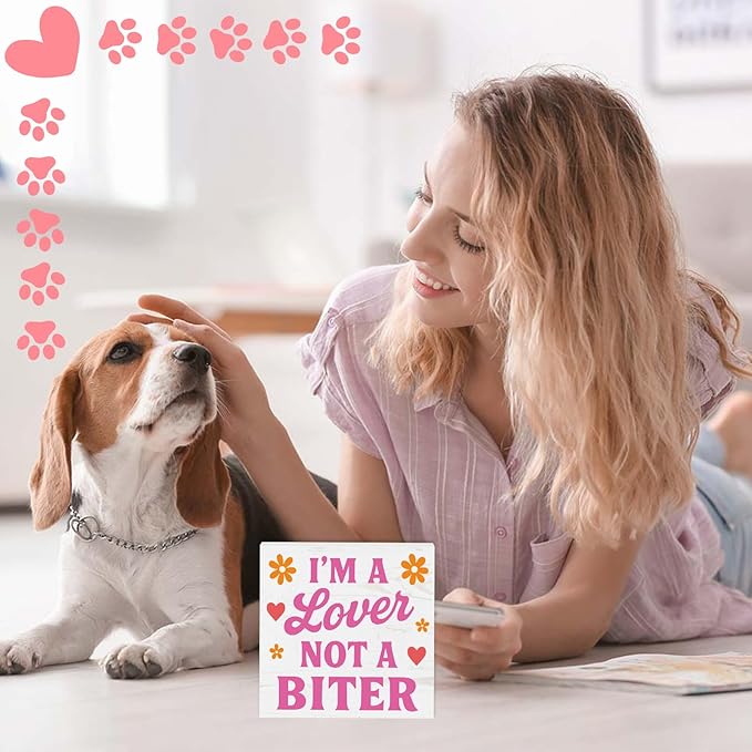 Valentines Cat Dog Desk Decor, Valentine's Day Gifts for Cats Dogs Lover Pet Parent, Valentine Home Office Table Sign Decoration for Shelf Tiered Tray, A Lover Not A Biter