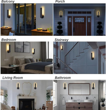 Aluminum LED 18W Modern Wall Sconces Set of 2 Matte Black Waterproof Sconce Wall Lighting Indoor Outdoor Hardwired Wall Lights for Office,Porch, Bedroom, Bathroom, Living Room,Stairway
