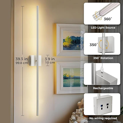 L LOHAS LED Battery Operated Wall Sconces Set of 2, Battery Wall Sconce 10000mAh, Nickel Rechargeable Sconces 3CCT, 31.6 Inch Wireless Wall Lights, Sconce Wall Decor for Bedroom, Living Room