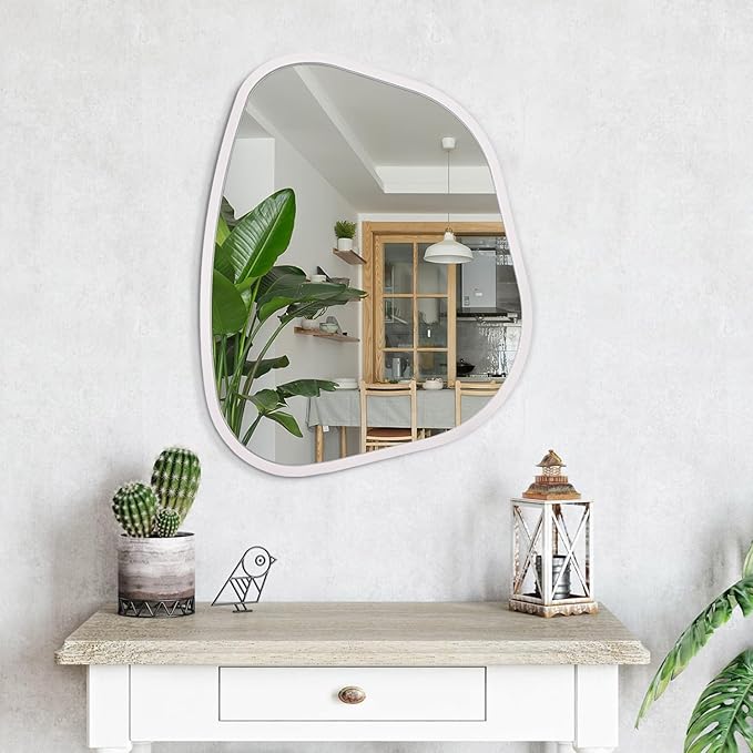 Irregular Oval Wall Mirror Large White 20