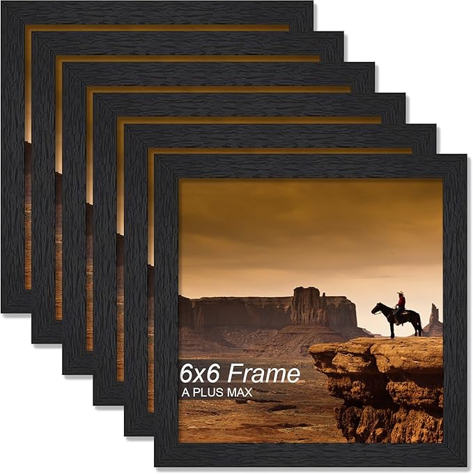 A PLUS MAX Square 6x6 Frame Set of 6, Black Engineered Wood Picture Frame for 6 x 6 Picture Poster Photo, Light Weight 6by6 Frame with Wood-grain for Wall - 6 Pack/Black/6"x6"