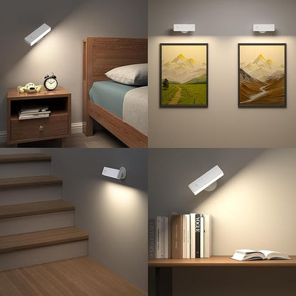 YiLaie LED Wall Sconce, Wall Mounted Lamp with 4000 mAh Battery Operated Wall Sconce Touch Controls & Brightness Adjustment, 360° Rotate Cordless Battery Wall Lamps for Bedroom, BedsideReading-White