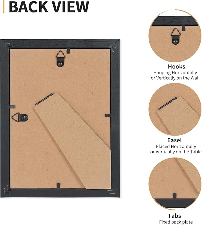 5x7 Picture Frame Set of 4, Displays 4x6 with Mat or 5x7 Without Mat, Photo Frames for Wall Hanging or Tabletop, Includes HD Plexiglass, Black