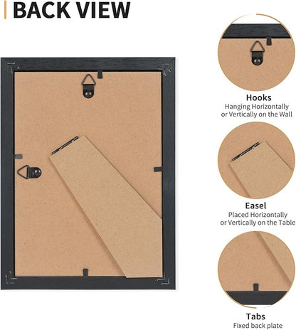 5x7 Picture Frame Set of 4, Displays 4x6 with Mat or 5x7 Without Mat, Photo Frames for Wall Hanging or Tabletop, Includes HD Plexiglass, Black