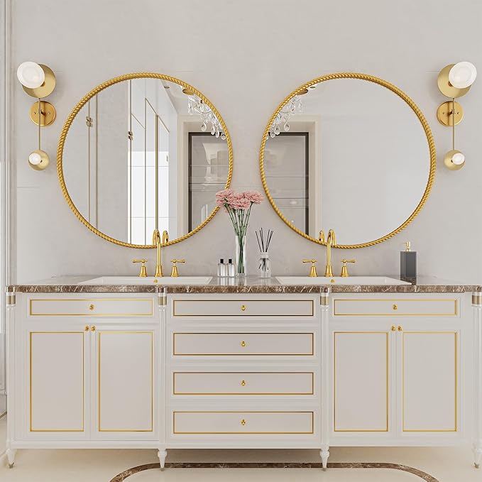 PROHOMEWARE Gold Round Bathroom Mirrors, 36 inch Circle Wall Mounted Hanging Mirror for Entryway, Living Room, Hallway, Bathroom, Bedroom