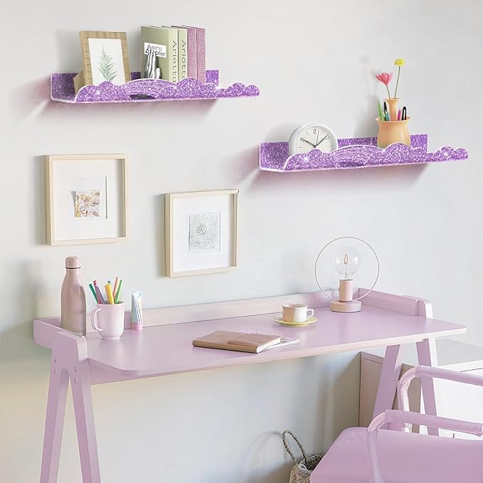 Rainbow Glitter Acrylic Floating Shelves, 15.7