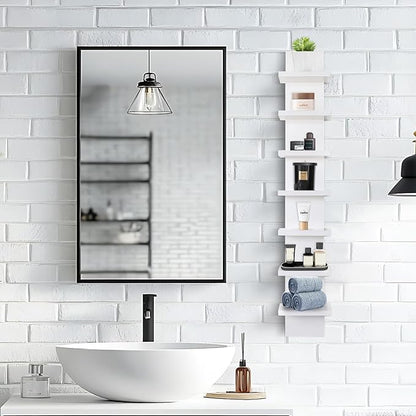 Homaterial Small 7 Tier Vertical Wall Shelf for Home Decor & Makeup Vanity - White Narrow Display Storage Shelf for Small Spaces, Decorative Vanity Shelf