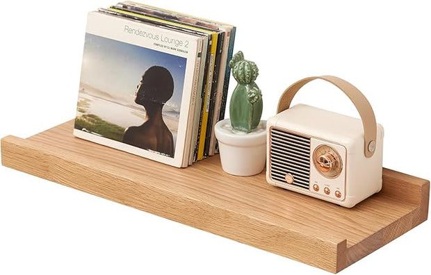 Oak Floating Shelves 16 Inch Wall Shelves for Decor and Storage, 6 Inch Deep Natural Solid Wood Shelf, Picture Ledge Shelf for Bedroom Bathroom Living Room KitchenLaundry Room