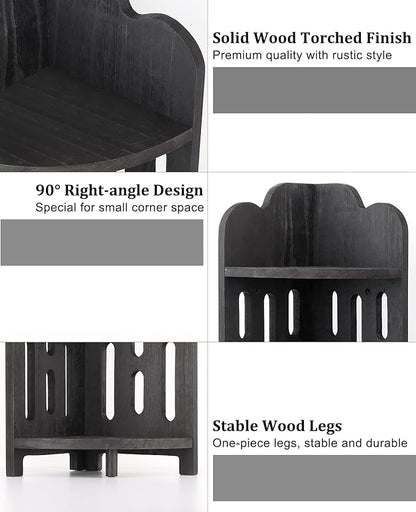 Meangood Bathroom Corner Shelf Stand, 3 Tier Solid Wood Display Shelf for Narrow Space, Shower Corner Shelf, Plant Stand Nightstand, for Living Room, Bedroom, Home Office, Elegant Black