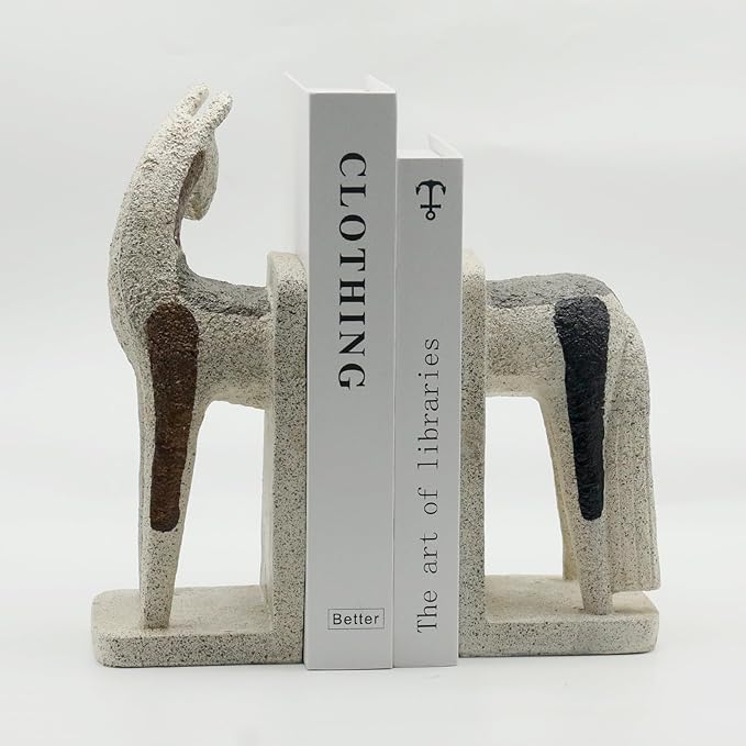 Lukitas Abstract Horse Decorative Bookends Heavy Duty, Modern Minimalist Nordic Ornaments for Office Home Bookshelf Decor, Resin 11''