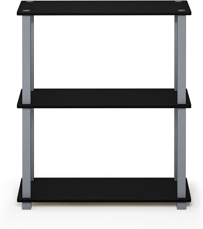 Furinno TURN-S-TUBE Storage Shelves, 3-Tier Book Shelf, Corner Shelf, Toolless Open Shelves, for Organization and Storage, Living Room, Garage, Home Office, Black