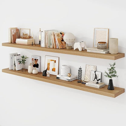 72 Inch Floating Shelves, 9.3" Deep Floating Shelf Wall Mounted, 72" Wall Shelves, Rustic Deep Bookshelf, Large Display Shelves & Storage Shelves for Bedroom, Living Room, Light Brown, Set of 2