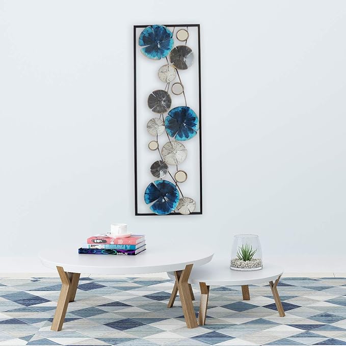 All American Collection Modern Chic Aluminum/Metal Wall Decor Frame | Blue & White Flowers