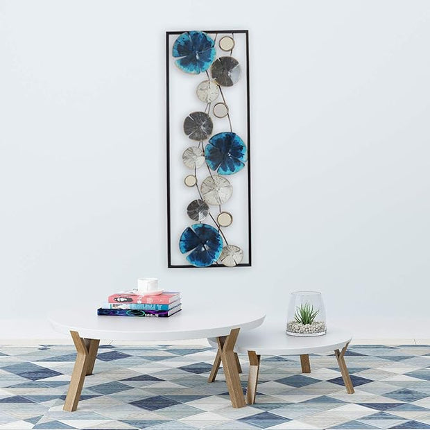 All American Collection Modern Chic Aluminum/Metal Wall Decor Frame | Blue & White Flowers