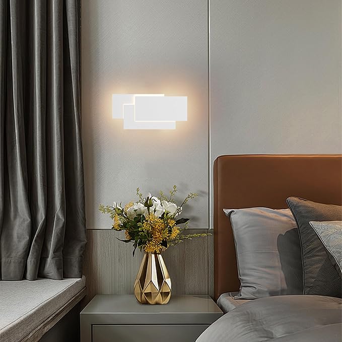 Ralbay 36W LED Modern Wall Sconce Matte White Aluminum Minimalist Indoor Wall Lamp for Bedroom & Hallway, 2700-3000K Warm White, Hardwired Non-Dimmable