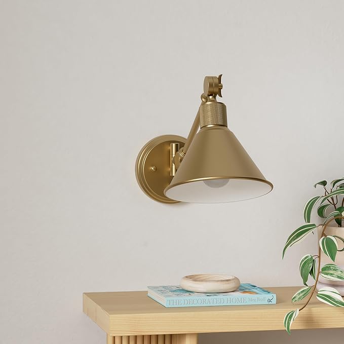 TRLIFE Wall Sconce Plug in, Dimmable Wall Sconce Brushed Brass Swing Arm Wall Lights with Plug in Cord and Dimmer On/Off Knob Switch, Wall Mounted Light for Bedside Bedroom Stairway (1 Pack, 1 Bulb)