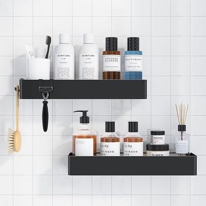 Kitsure Shower Caddy - 2 Pack Adhesive Shower Organizer, Rustproof Metal Shelves, No-Drill Bathroom Organizers and Storage, Black, XX-Large