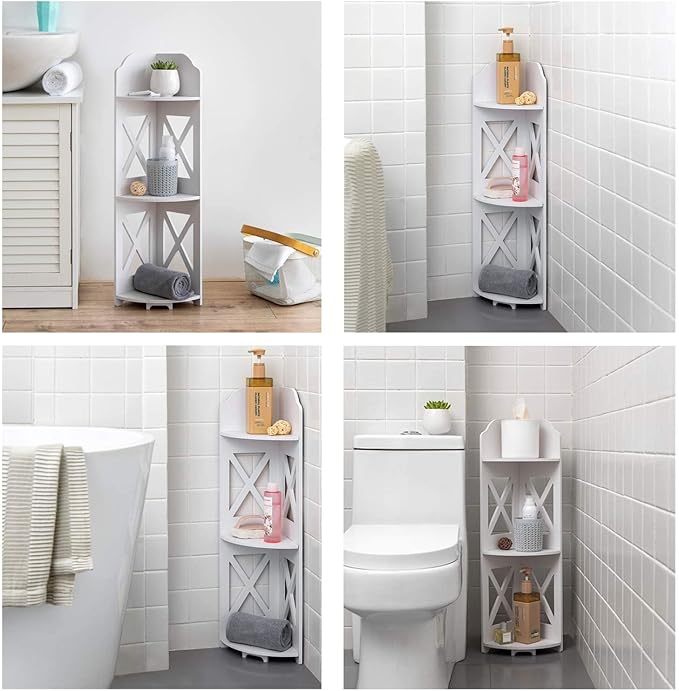 Corner Shelf Stand, Storage Organizer Great for Bathroom, Corner Shelf Perfect for Small Space,Waterproof Stand Also Use for Toilet Paper Stand,White