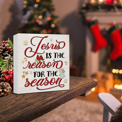 Christmas Sign Decor, Christmas O Holy Night Jesus Decorations, Jesus Is the Reason for the Season Wooden Sign Rustic Home Decor 5 x 5 Inches