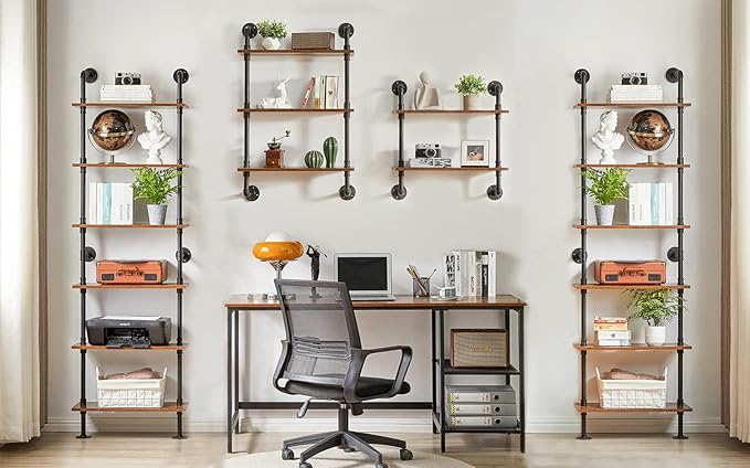 YMYNY Industrial Pipe Ladder Shelf, 6-Tier Wall Mounted Bookcase with Metal Frame, 78.7