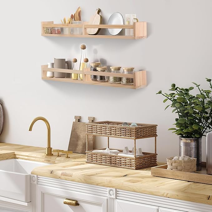 Nursery Shelves for Wall 32inches Set of 2，Natural Wood Wall Bookshelves for Kids Room - Floating Nursery Bookshelves (32inches Set of 2)