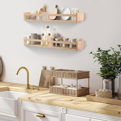 Nursery Shelves for Wall 32inches Set of 2，Natural Wood Wall Bookshelves for Kids Room - Floating Nursery Bookshelves (32inches Set of 2)