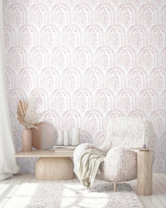 EeeComing Pink Peel and Stick Wallpaper Boho Wall Paper Peel and Stick Modern Contact Paper Self Adhesive Wallpaper for Bedroom and Bathroom Removable Cabinet Shelf Liner Vinyl 17.3”X197”