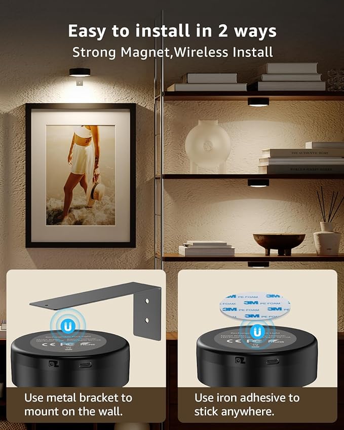 Wireless LED Picture Lights for Wall Art, 3 Pack 2600mAh USB Rechargeable Frame Lights for Paintings Remote Gallery Wall Light Battery Operated Picture Spotlight for Poster Accent Photo Display Decor