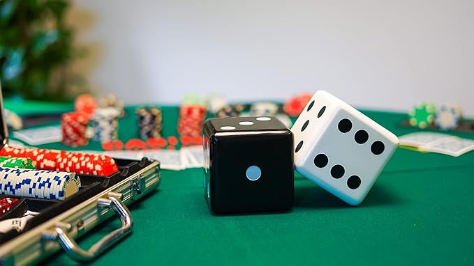 Jumbo Dice Decor, Set of 2, Natural Wood Decorations with Black and White Colors, Trendy Home Interior Centerpieces for Tables, Mantles, and Shelves