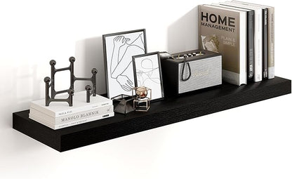 Heimlove 36 Inch Black Floating Shelves for Wall,10 Deep Wood Shelves with Invisible Brackets,Wall Mounted Storage & Display Shelves for Bedroom,Living Room,Kitchen,Office