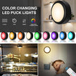 BLS LED Puck Lights with Remote Control, Wireless Under Cabinet & Closet Lighting, RGB 13 Color Changing Lights with Dimmer, Timer & AA Battery Operated, Push, Touch, Stick on for Night, Black, 2 Pack