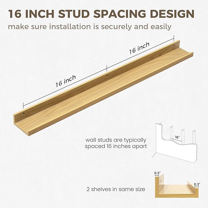 Axeman 36 Inch Floating Shelves | Picture Ledge Shelf Set of 2 | Oak Wall Shelves with Lip | Oak Picture Shelf for Wall with Ledge | Photo Ledges 36 Inch