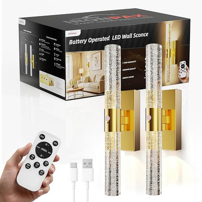 Motion Sensor Wall Sconces Battery Operated Set of 2, Rechargeable Wall Sconce, 3CCT Battery Wall Sconce, 12000mAh Dimmable with Remote for Bedroom, Living room, Hallway (15.3 inch - Gold - 2 Pack)