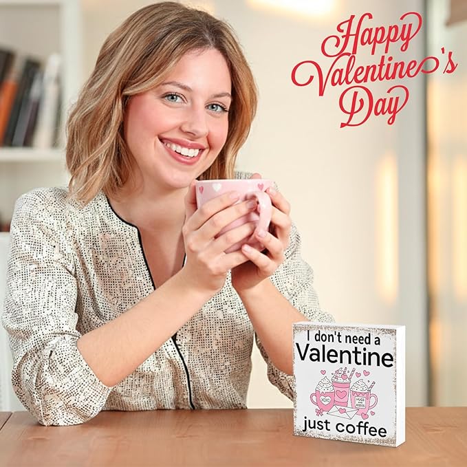 Valentines Coffee Desk Decor, Valentine's Day Gifts for Coffee Lover Bar Station, Valentine Home Office Table Sign for Kitchen Shelf Tiered Tray, Cafe Tabletop Decoration to Couples