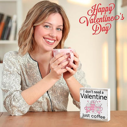 Valentines Coffee Desk Decor, Valentine's Day Gifts for Coffee Lover Bar Station, Valentine Home Office Table Sign for Kitchen Shelf Tiered Tray, Cafe Tabletop Decoration to Couples