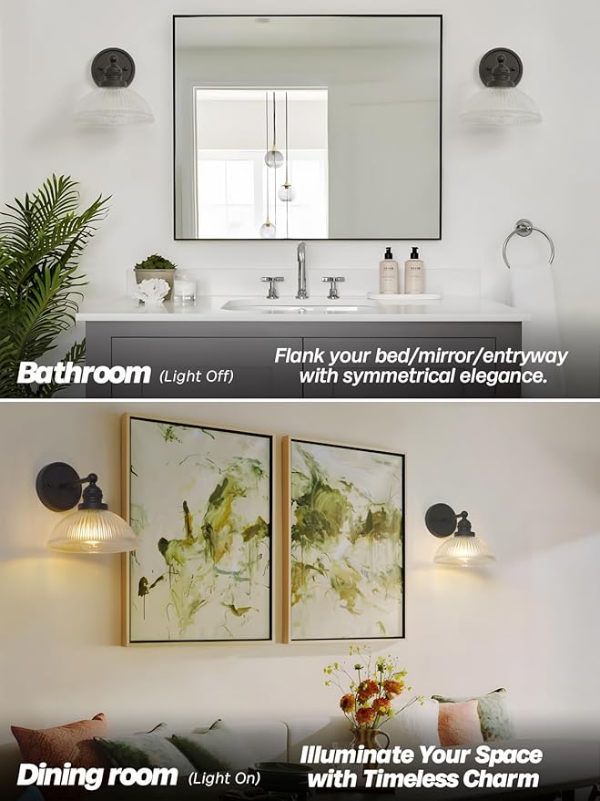 Wall Sconce Black Bathroom Light Fixtures with Clear Glass Farmhouse Vanity Light Modern Sconces Wall Lighting for Living Room Bedroom Bathroom Mirror Kitchen Hallway E26 Hardwire