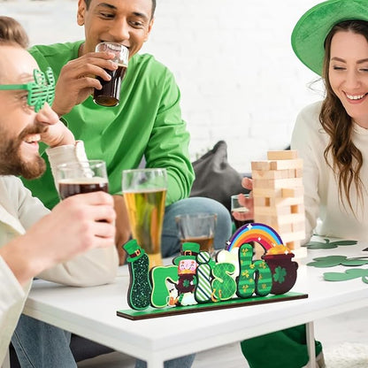 St Patricks Day Decor for Table Irish Themed Decoration Wooden Centerpieces Rustic Farmhouse Sign for Tabletop Home Shelf Office St Patricks Day Party Decoration Green