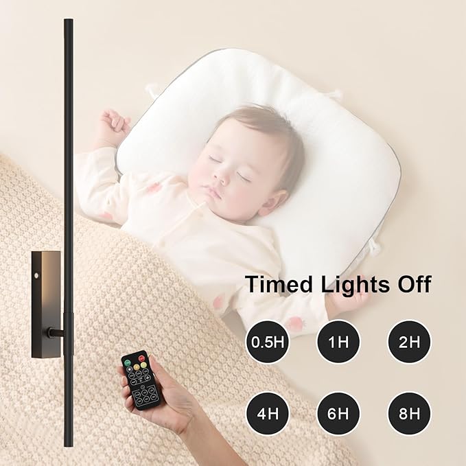 Battery Operated Wall Sconces with Remote Control, 6W 6000mAh Dimmable Wireless Wall Sconces Set of 2, Rechargeable Wall Lights Indoor for Living Room Bedroom Hallway, 32.7inch, 2 Pack,Black