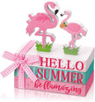 Geelin 4 Pcs Flamingo Wooden Book Stack Decor, Summer Faux Books for Home Table Centerpiece, Hello Summer Flamingos Tiered Tray Decorations Rustic Farmhouse Pink Flamingo Decor for Living Room Kitchen