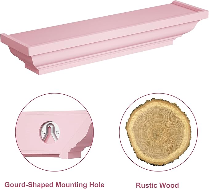 Alsonerbay Floating Shelves Wall Mounted Set of 2, Rustic Shelves for Wall Storage, 17 Inch Wood Shelves for Bedroom Living Room Bathroom, Pink