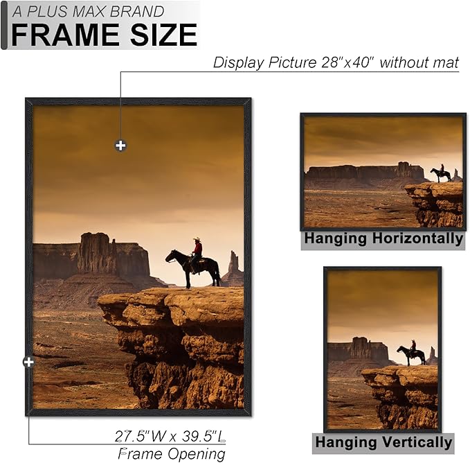 A PLUS MAX 28x40 Picture Frame, Black Engineered Wood Frame for 28 x 40 Inch Picture Poster Photo, Light Weight 28 by 40 Frame with Wood-grain for Wall - 1 Pack/Black/28 x40