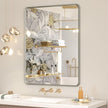 OKPAL Brushed Nickel Bathroom Mirror for Wall 28 x 36 in, Rectangular Metal Framed Silver Mirror for Vanity Beveled Round Corner Aluminum Alloy Rectangle Modern Mirror(Horizontal/Vertical)