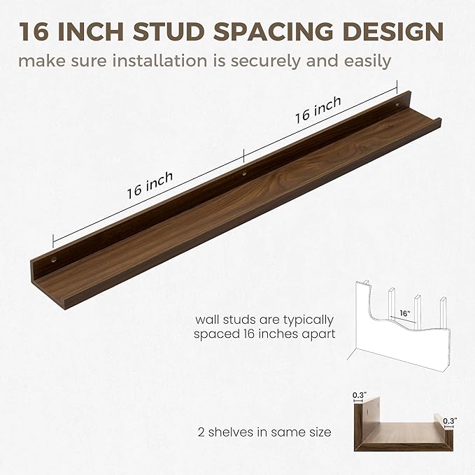 Axeman 36 Inch Floating Shelves | Picture Ledge Shelf Set of 2 | Walnut Wall Shelves with Lip | Walnut Picture Shelf for Wall with Ledge | Photo Ledges 36 Inch