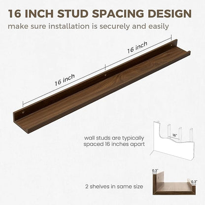 Axeman 36 Inch Floating Shelves | Picture Ledge Shelf Set of 2 | Walnut Wall Shelves with Lip | Walnut Picture Shelf for Wall with Ledge | Photo Ledges 36 Inch
