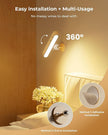 Rechargeable LED Wall Sconces Set of Two,Wall Lights for Bedroom with Remote Control and Touch,360° Magnetic Rotation,3 Colors Dimmable Brightness Wood Wall Lamps with 15 RGB Colors,2 Pack