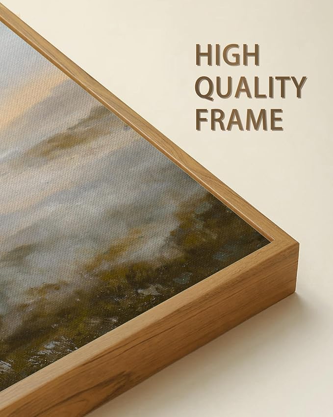 SHENIFY Landscape Framed Canvas Wall Art Vintage Dusk in The Forest Classic Paints Farmhouse Kitchen Office Decor - 8x10in Natural Framed