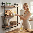 Industrial Wall Mounted Iron Floating Pipe Shelves/Shelving/Racks/Storage/Bookcases/Brackets, DIY Open Bookshelves/Shelving for Kitchen/Office, Retro Black (3-Tier Floating Shelves)