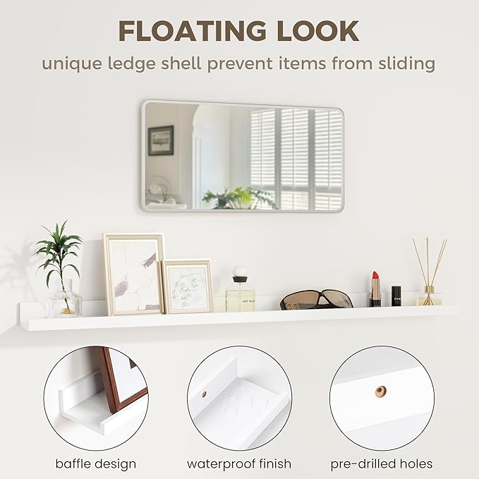 Axeman 36 Inch Floating Shelves | Picture Ledge Shelf Set of 2 | White Wall Shelves with Lip | White Picture Shelf for Wall with Ledge | Photo Ledges 36 Inch