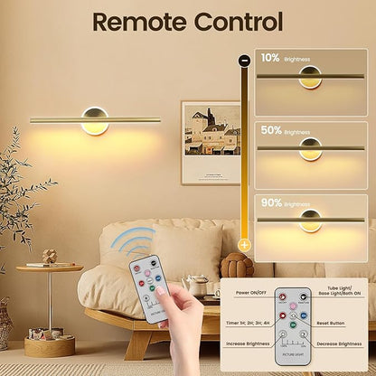 Wireless Picture Light, 16 inches Art Wall Light, Picture Light Battery Operated,Battery Operated Wall Lights,Gallery Light for Painting,Photo,Library(Plating Brass Gold)